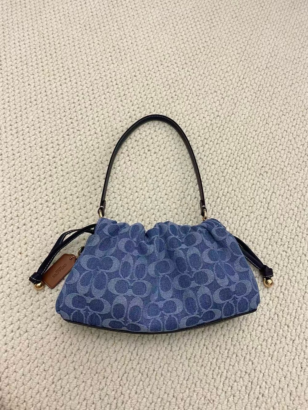 Coach Blue Signature Monogram Ruched Shoulder Bagel - Picture 3 of 6